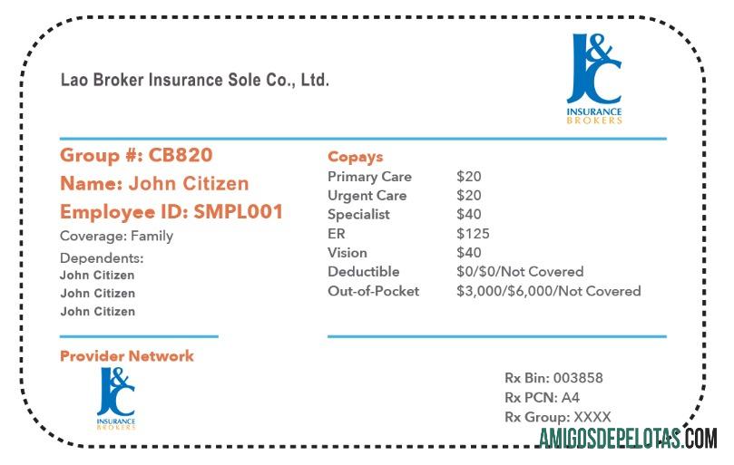 Cartão de seguro saúde do Laos exemplo
